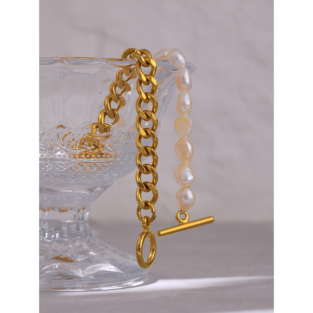 Yhpup-Collier-Cubain-en-Perles-ChimNatural-Bijoux-en-Acier-Inoxydable-M-tal-Or-Plaqu-18-K