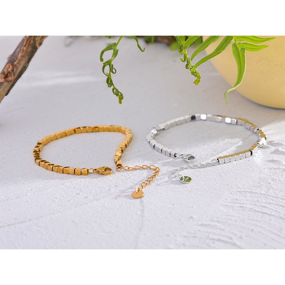 Yhpup-Bracelet-en-perles-carr-es-polies-fait-la-main-en-acier-inoxydable-de-haute-qualit