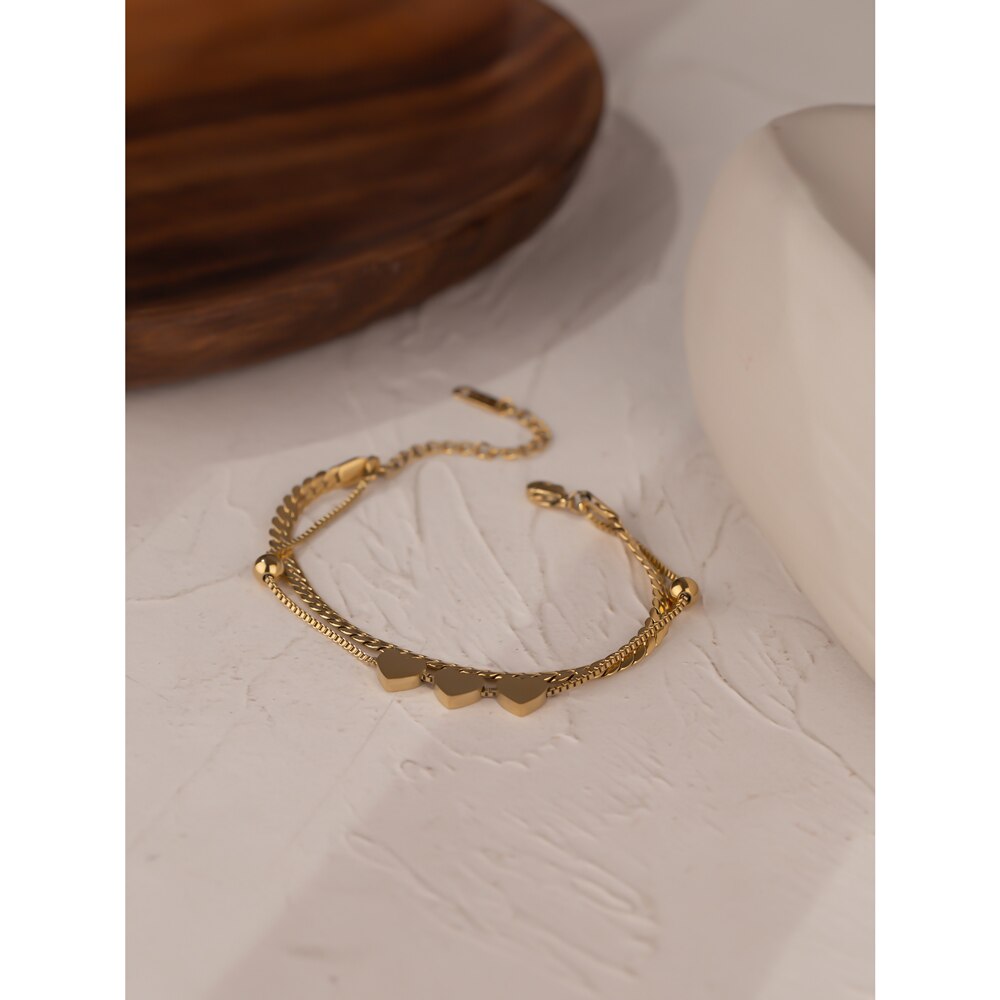 Yhpup-Bracelet-coeur-romantique-en-acier-inoxydable-pour-femme-breloque-couleur-or-cha-ne-en-couches