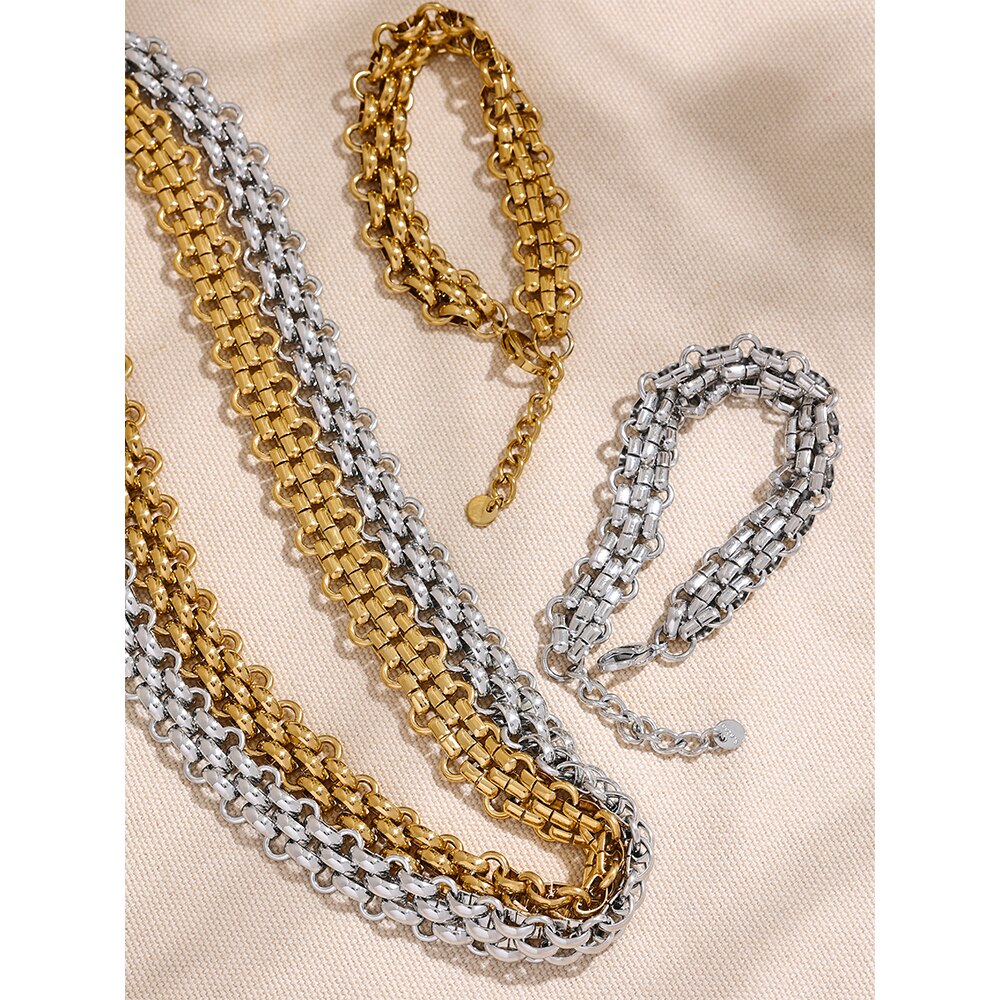 Yhpup-collier-et-Bracelet-en-acier-inoxydable-plaqu-or-18K-cha-ne-cubaine-ensemble-de-bijoux