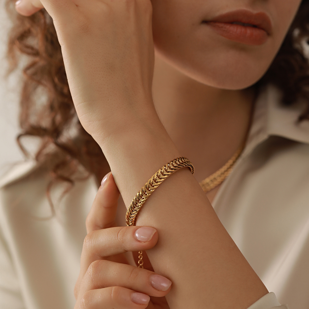 Yhpup-collier-en-acier-inoxydable-imperm-able-cha-ne-dor-e-plus-paisse-Bracelet-ensemble-de
