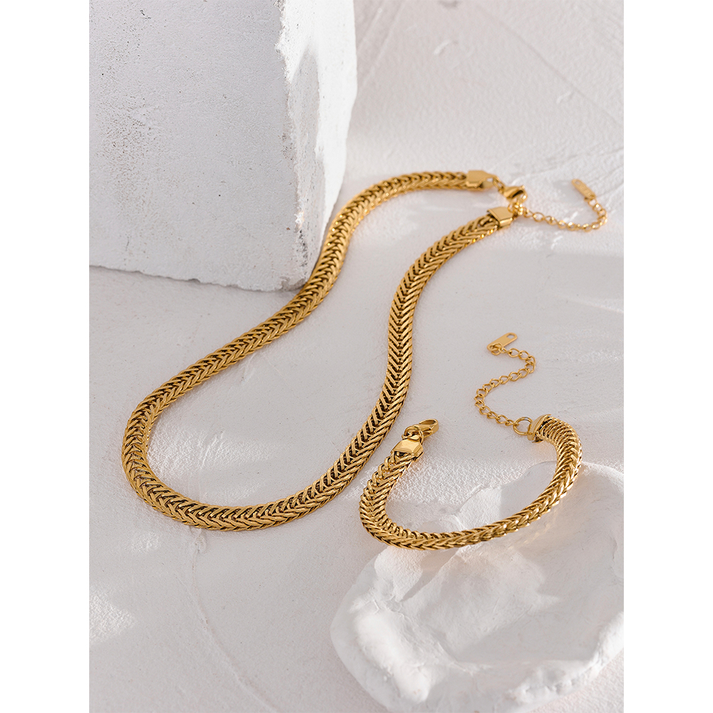 Yhpup-collier-en-acier-inoxydable-imperm-able-cha-ne-dor-e-plus-paisse-Bracelet-ensemble-de