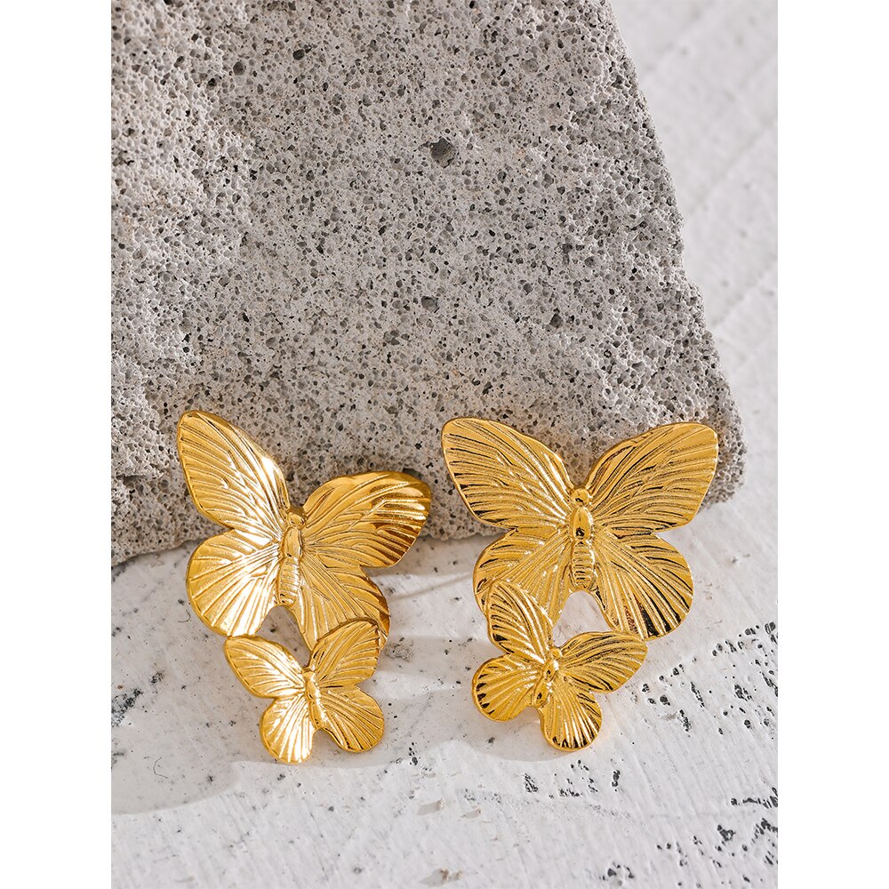 Yhpup-boucles-d-oreilles-papillon-en-acier-inoxydable-pour-femmes-bijoux-fantaisie-couleur-or-18K-m