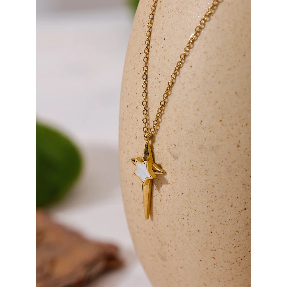Yhpup-Collier-pendentif-toile-en-acier-inoxydable-coquille-naturelle-sweat-shirts-plaqu-s-mode-cor-enne
