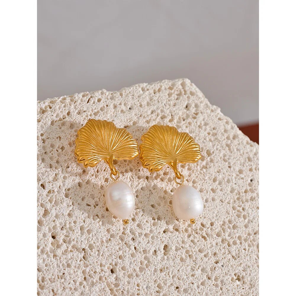 Yhpup-Boucles-d-Oreilles-Pendantes-en-Acier-Inoxydable-Ginkgo-Perles-Naturelles-Bijoux-de-Plante-en-Or