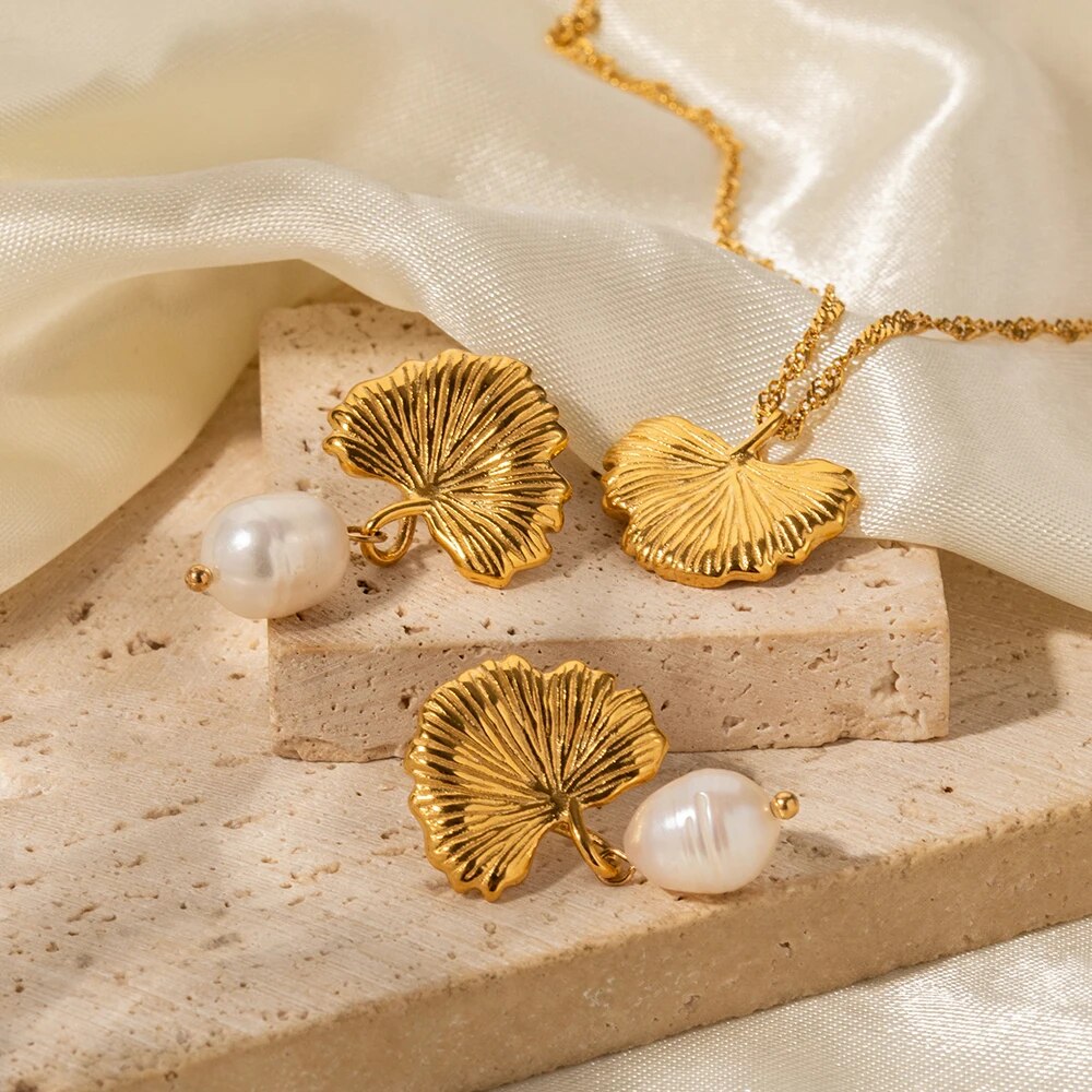 Youthway-Boucles-d-oreilles-goutte-d-eau-douce-Gingko-pour-femme-collier-de-perles-de-luxe