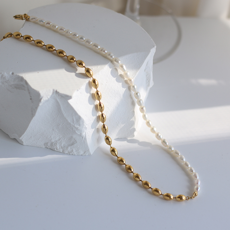 Collier-de-Perles-promenales-en-Acier-Inoxydable-Plaqu-Or-pour-Femme-Perle-d-Eau-Douce-Bijoux