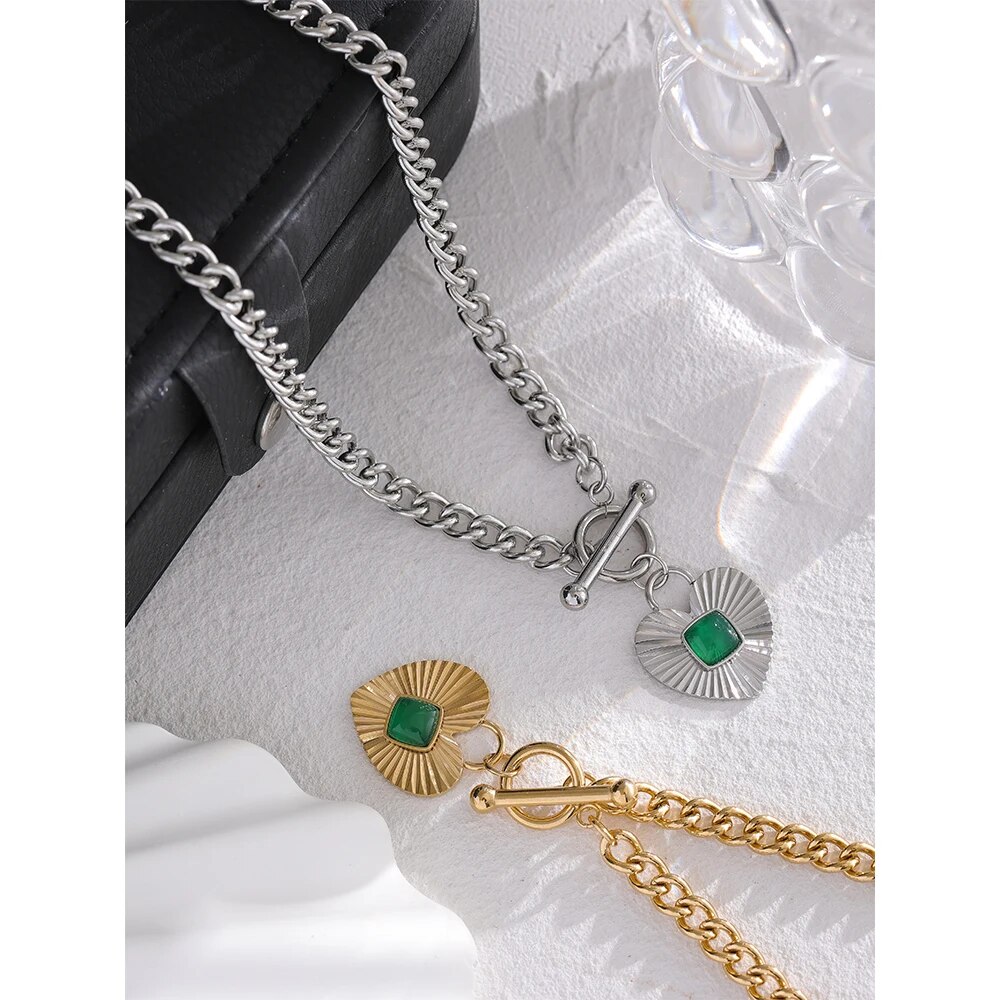 Yhpup-Collier-pendentif-coeur-en-acier-inoxydable-pour-femme-bijoux-imperm-ables-agate-verte-pierre-naturelle