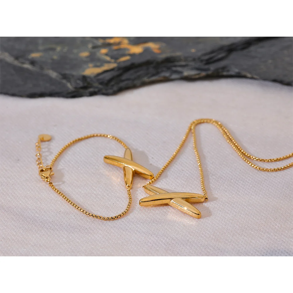 Yhpup-Ensemble-collier-et-bracelet-personnalis-pour-femme-acier-inoxydable-pendentif-lettre-X-bijoux-minimalistes-et