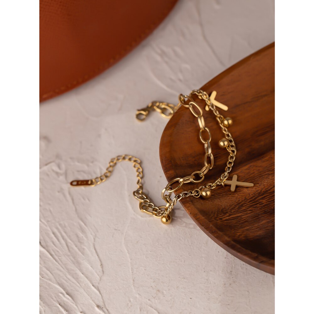 Yhpup-Bracelet-crois-en-acier-inoxydable-pour-femmes-breloque-en-m-tal-plaqu-or-14-K
