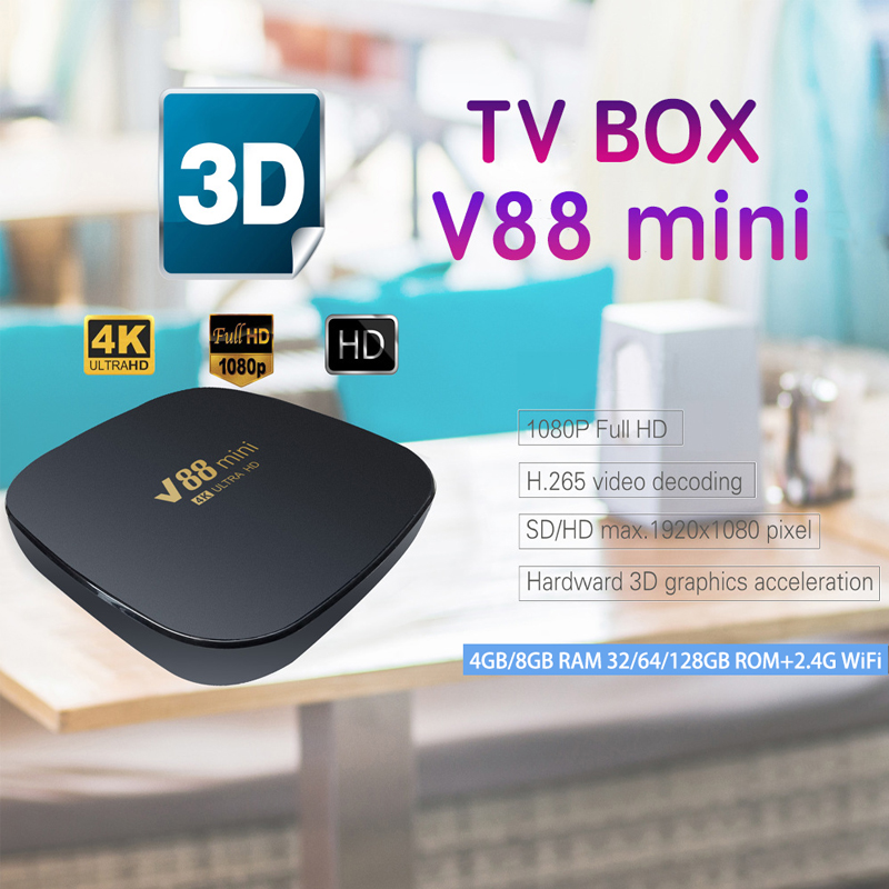 Boîtier Smart TV V88 Mini Android 12 Allwinner H3 Quad Core 2.4G WIFI 4K