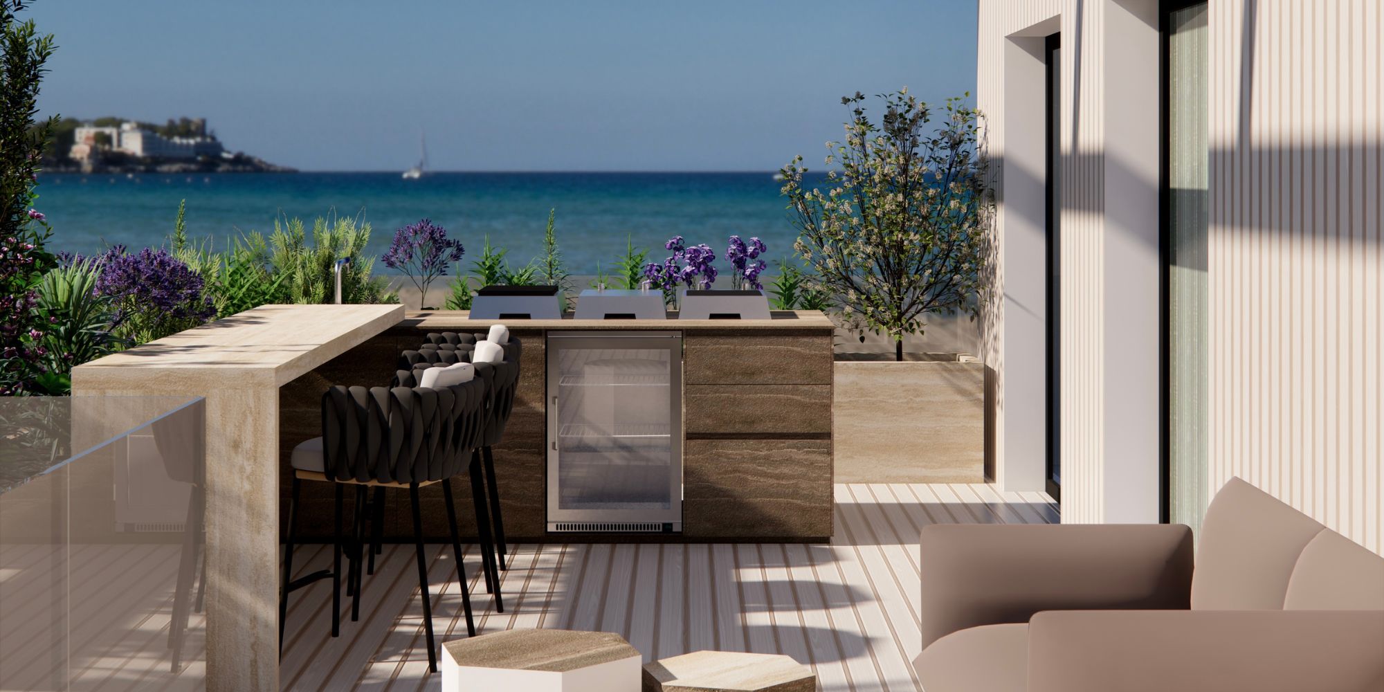 cuisine d exterieur avec vue sur la mer en bretagne