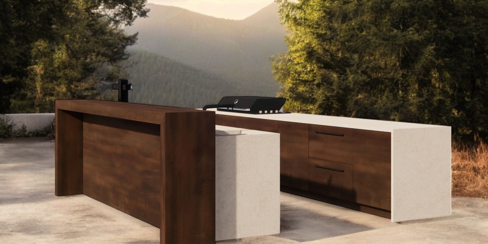 cuisine d exterieur en montagne et face a la foret