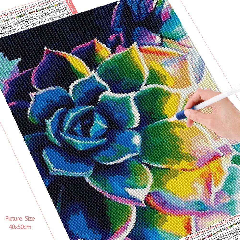 HUACAN-peinture-de-diamant-en-point-de-croix-mosa-que-de-fleurs-succulentes-d-coration-murale