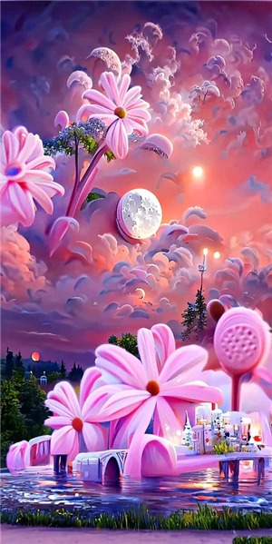 Diamond painting XXL - Paesaggio fiori rosa - 50 x 100 cm