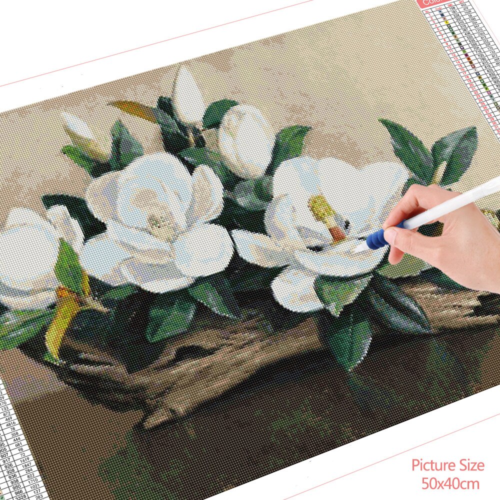 HUACAN-peinture-diamant-Magnolia-fleurs-carr-es-ou-rondes-broderie-compl-te-strass-en-bois-d
