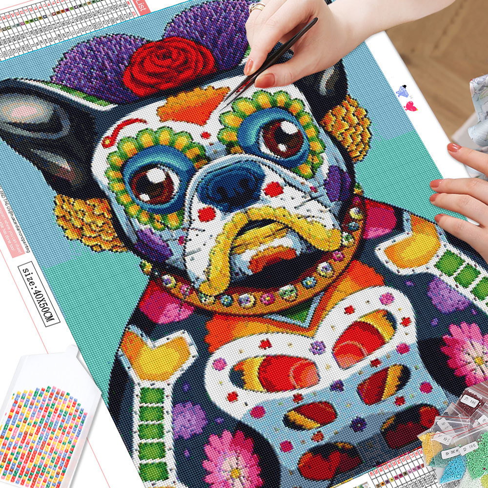 HUACAN-peinture-diamant-chien-Clown-broderie-compl-te-abstraite-en-diamant-mosa-que-en-point-de