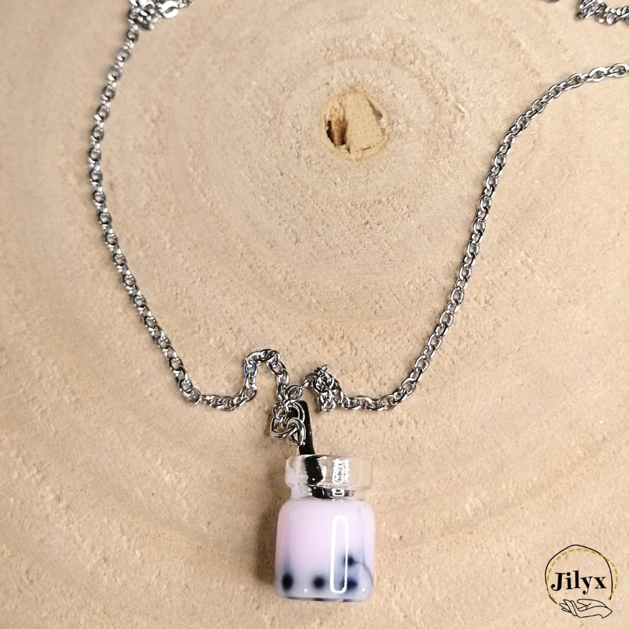 Collier avec pendentif bubble tea rose clair bois