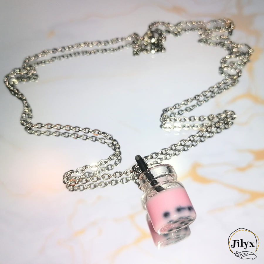 Collier avec pendentif bubble tea rose marbre