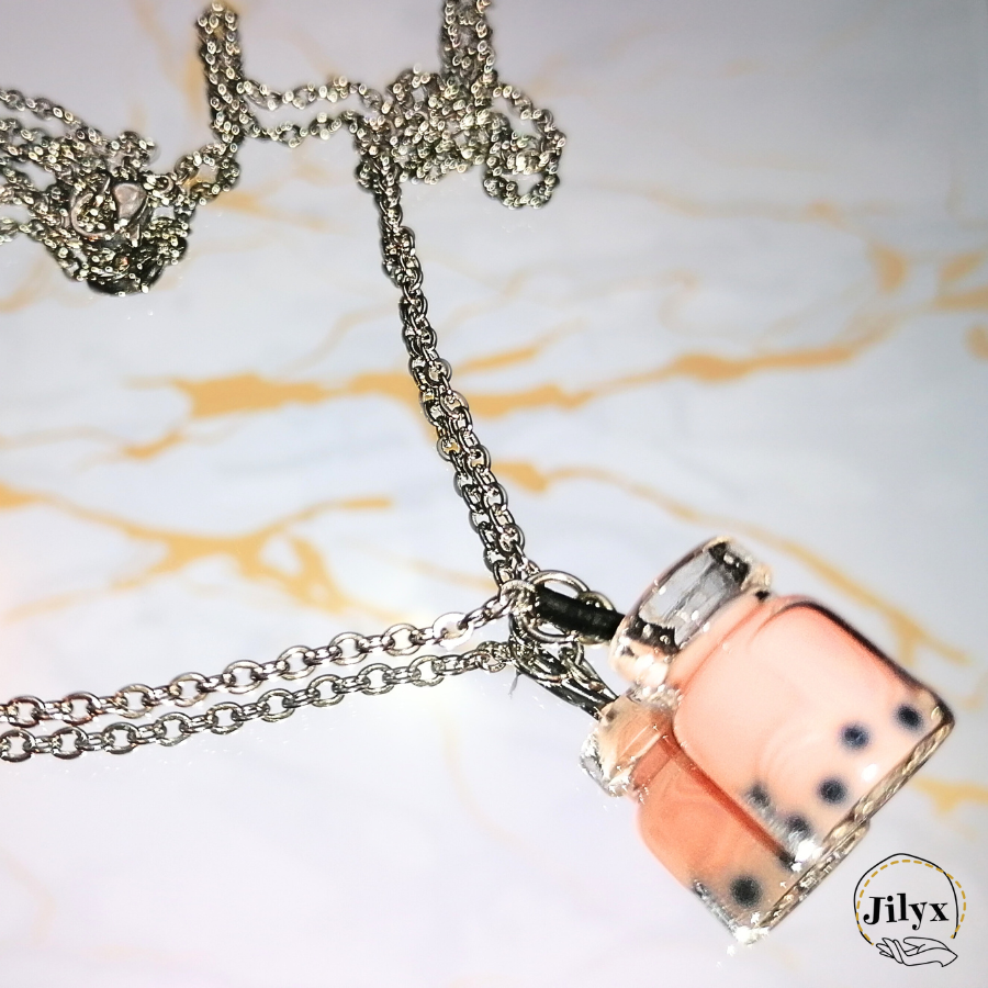 Collier avec pendentif bubble tea rose saumon marbre