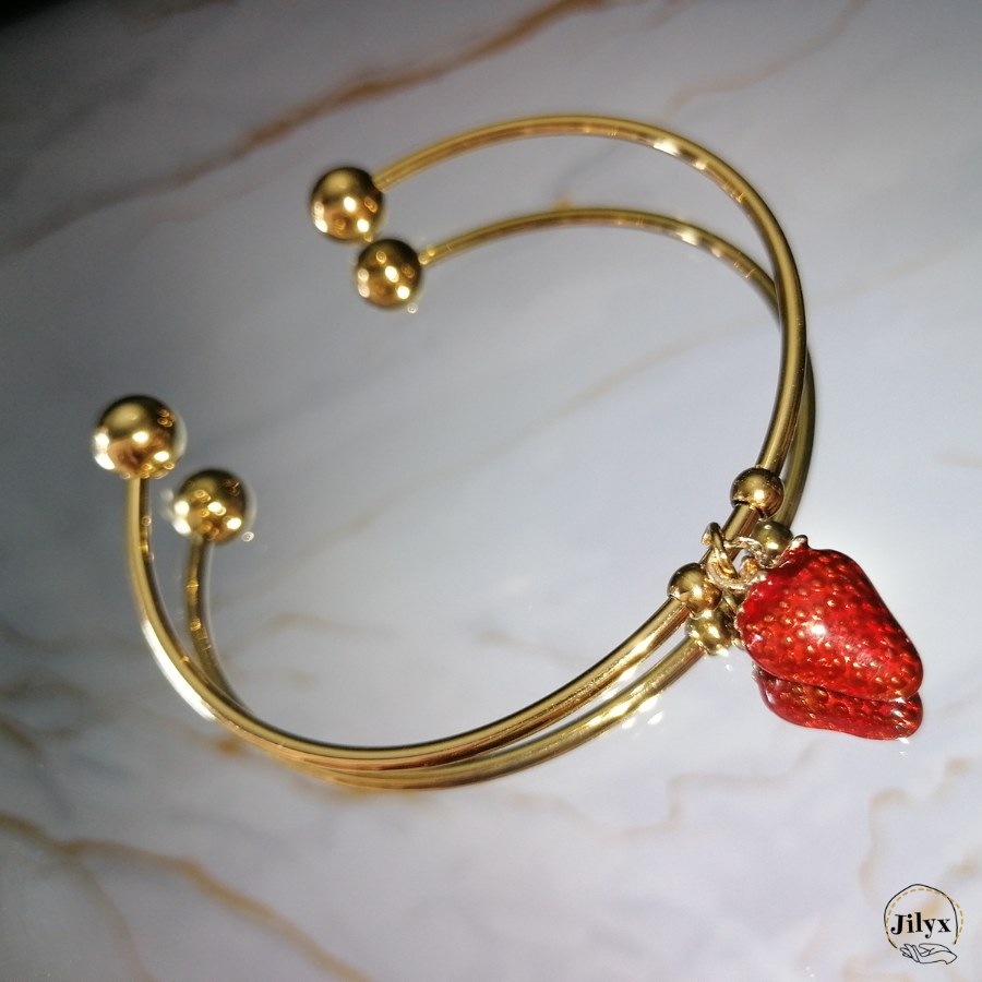 Bracelet jonc doré fraise marbre