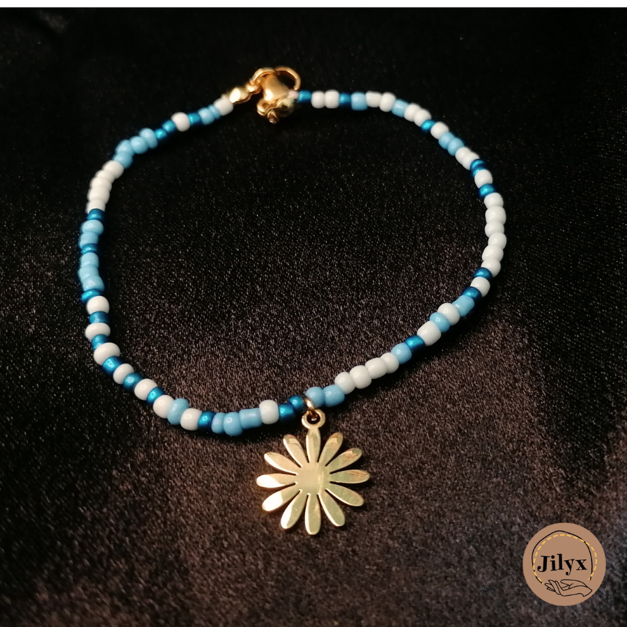 Bracelet fleur bleu satin