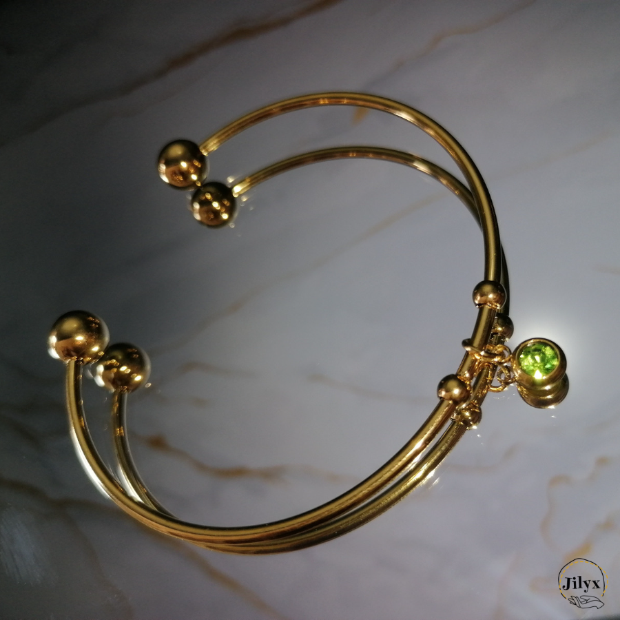 Bracelet jonc doré strass vert marbre