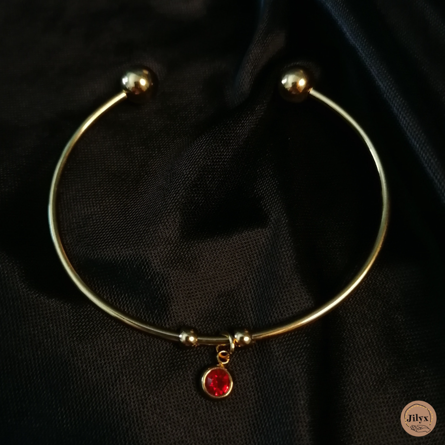 Bracelet jonc doré strass rouge satin