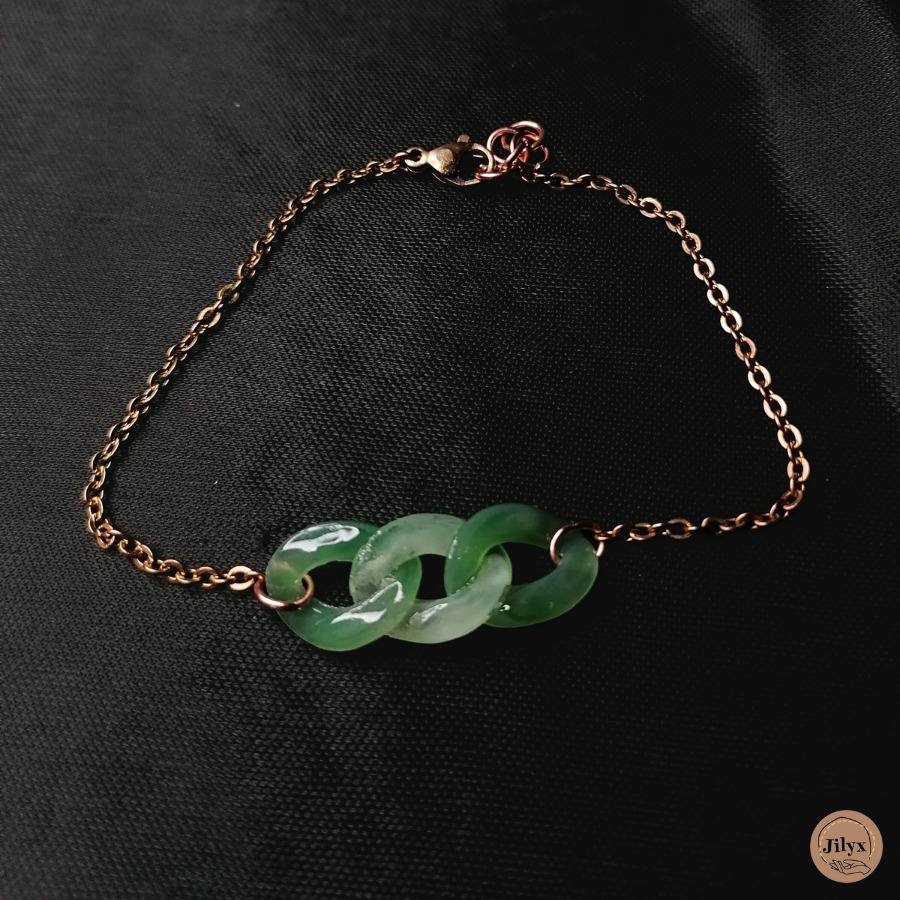 Bracelet chaine grosse maille rose et vert satin