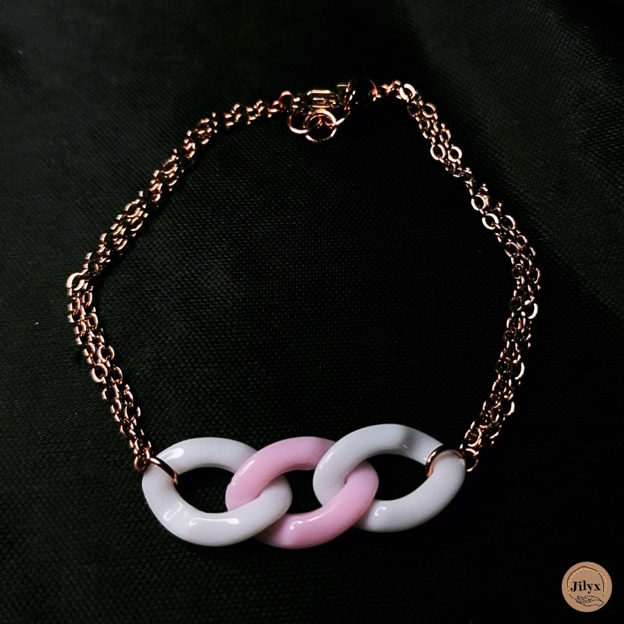 Bracelet chaine grosse maille rose satin