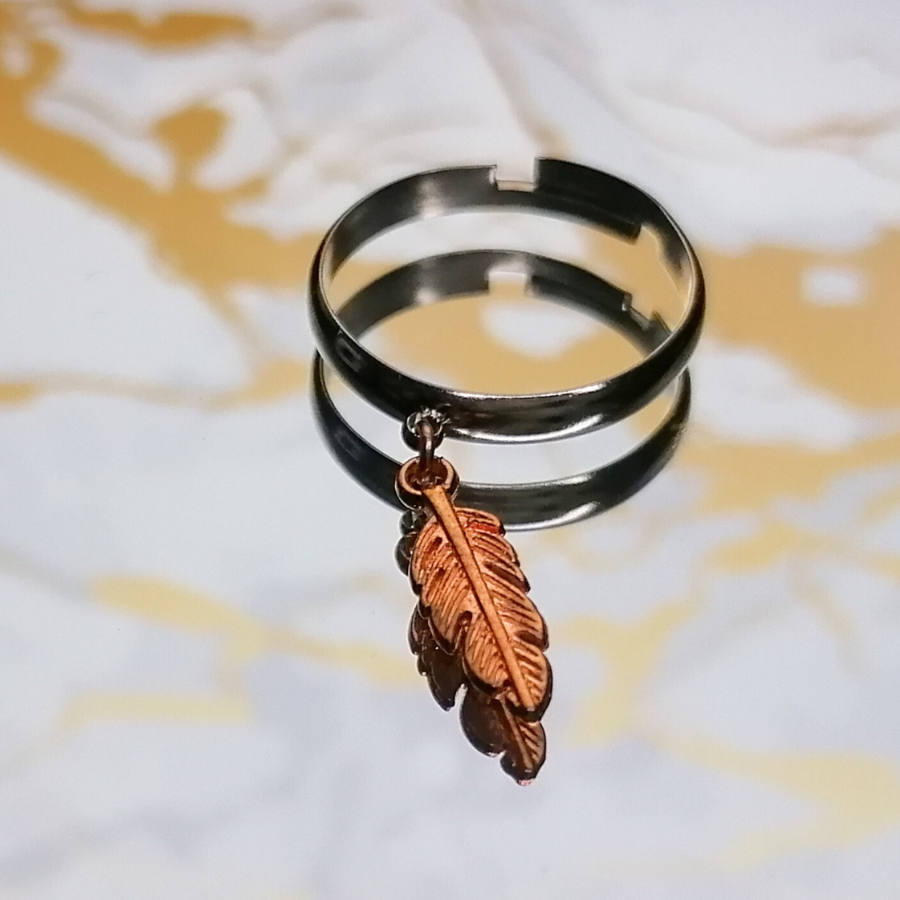 Bague argentée plume rose gold marbre