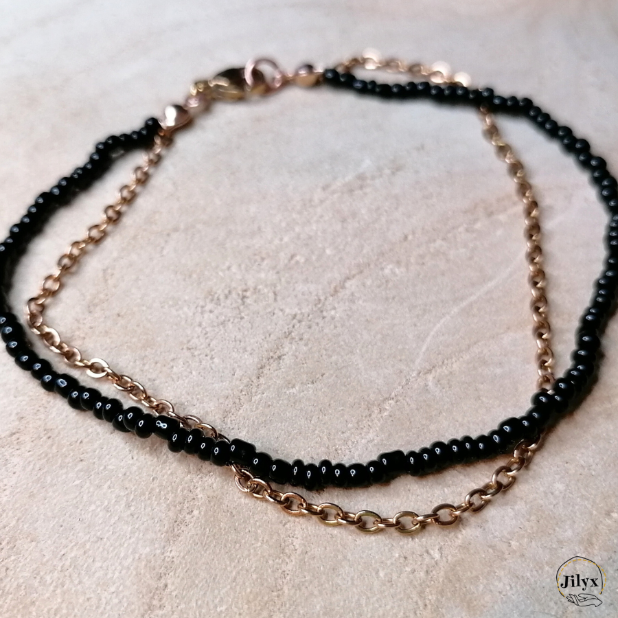 Bracelet bi matière noir et rose gold