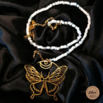 Collier bi matière papillon satin