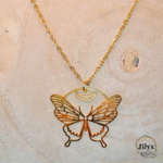 Collier papillon doré bois