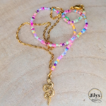 Collier bi matière serpent multicolore bois