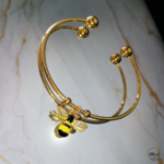 Bracelet jonc doré abeille jaune marbre