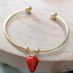 Bracelet jonc doré fraise bois