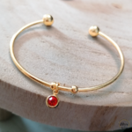 Bracelet jonc doré strass rouge bois