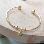 Bracelet jonc doré strass vert bois