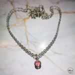 Collier argenté avec pendentif strass rose marbre