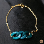 Bracelet chaine grosse maille doré et bleu satin