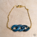 Bracelet chaine grosse maille doré et bleu bois