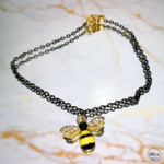 Bracelet pendentif abeille chaine noir marbre