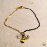 Bracelet pendentif abeille noir et doré bois