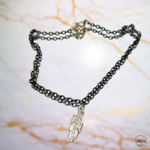 Bracelet pendentif plume noir et argent marbre