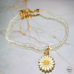 Bracelet perles blanc fleur marbre