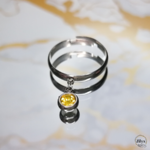 Bague argentée 3mm strass jaune marbre