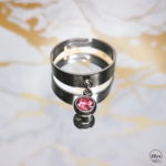 Bague argentée 5mm strass rose marbre