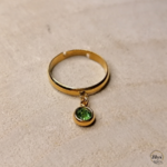 Bague dorée 3mm strass vert bois