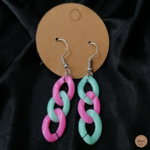 Boucles doreilles chaines grandes mailles turquoise et rose